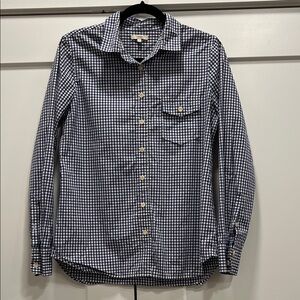 J. Crew Navy and White Gingham Button Down Shirt